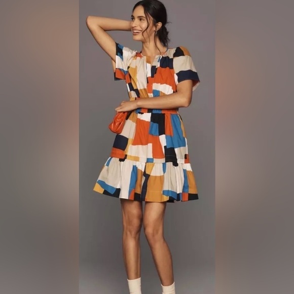 NWT Anthropologie The Somerset Mini Dress Novelty Color Block Dress Size XS - Picture 2 of 6